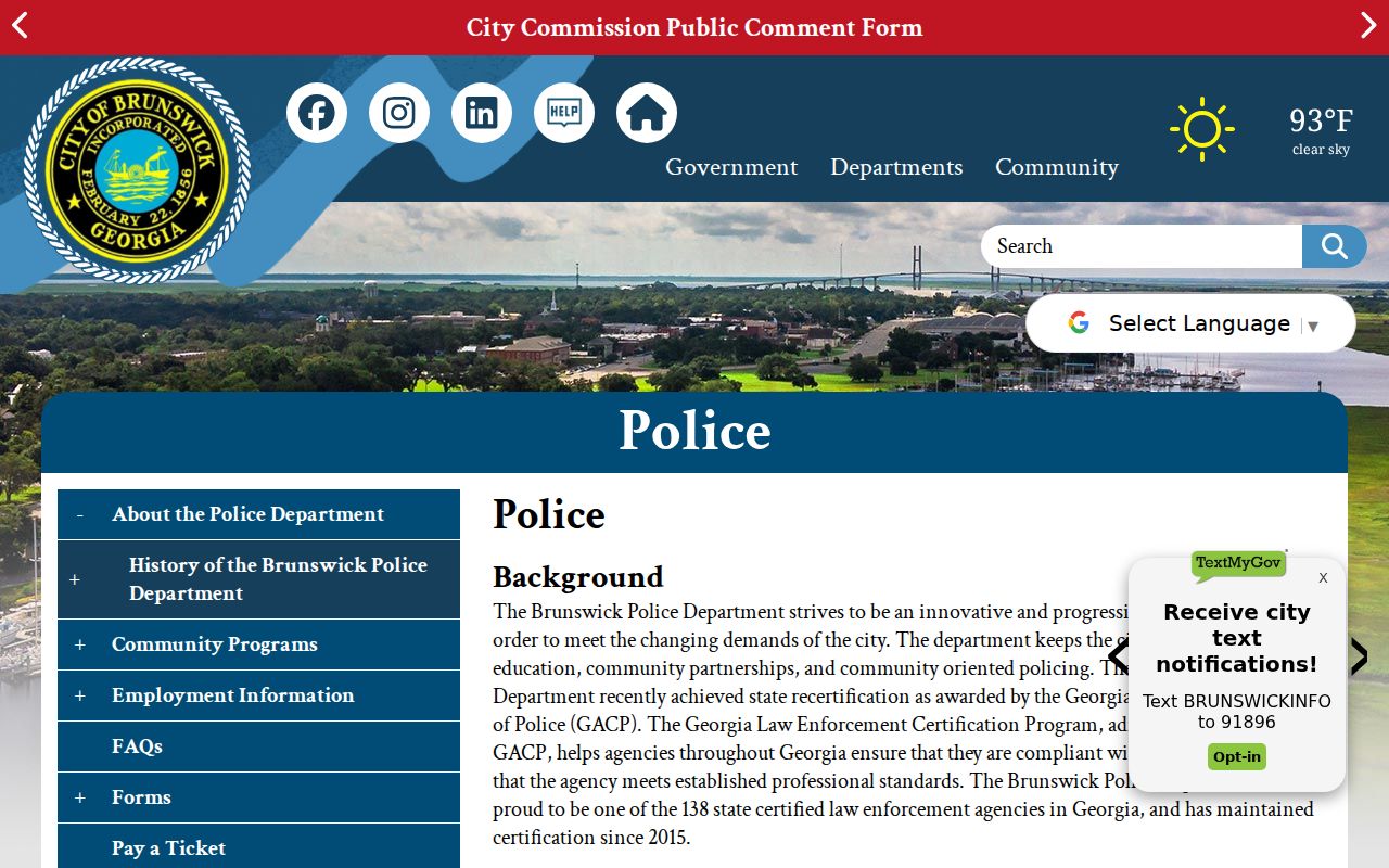 Brunswick criminal records at the Brunswick Police Department