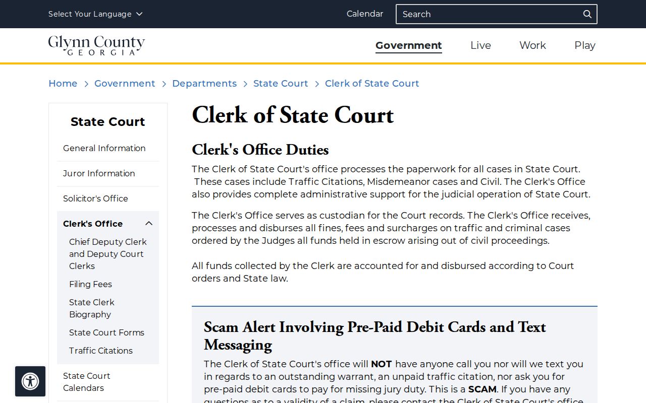 Glynn County State Court clerk misdemeanor case records