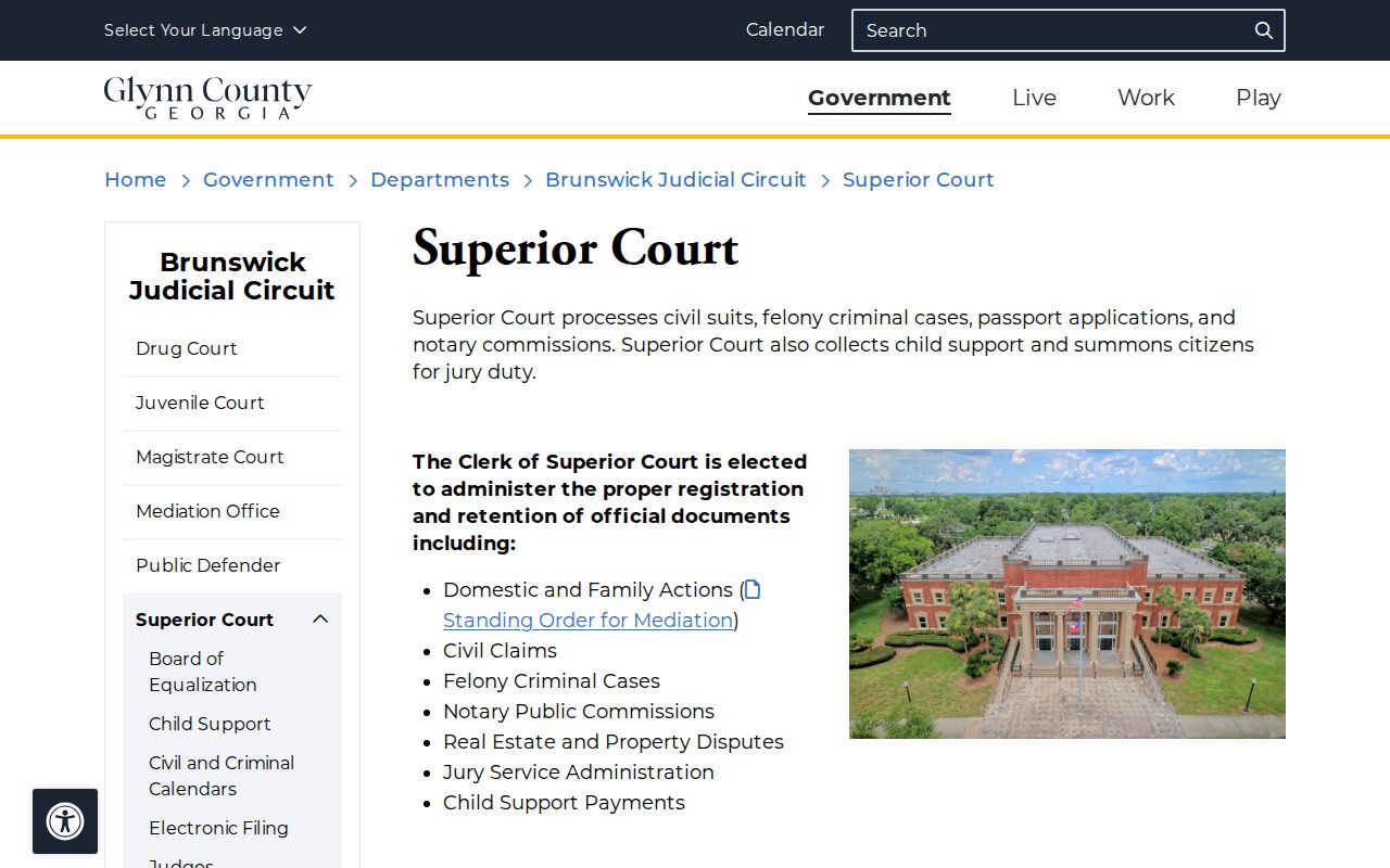 Glynn County court case lookup at the Superior Court clerk page
