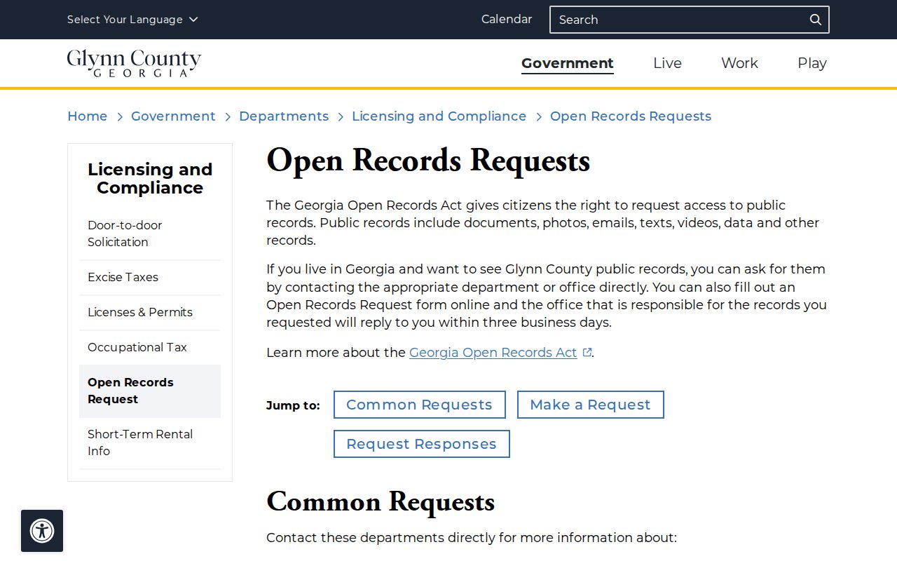 Glynn County criminal records open records request instructions