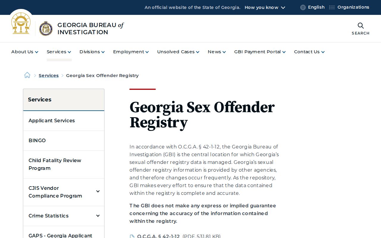 Glynn County sex offender lookup on the Georgia registry information page