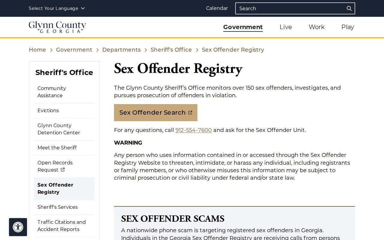 Glynn County sex offender registry unit information from the sheriff