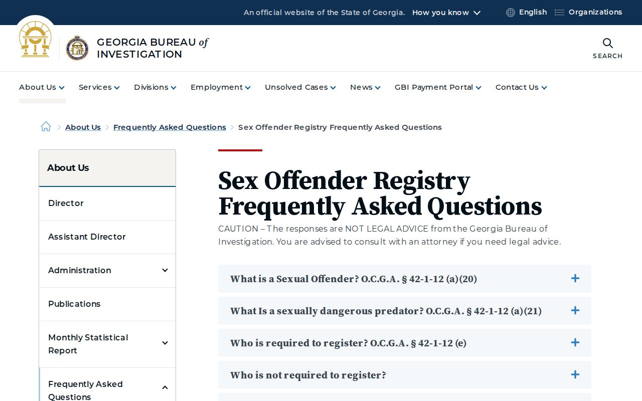 Glynn County sex offender lookup guidance in the Georgia registry FAQ